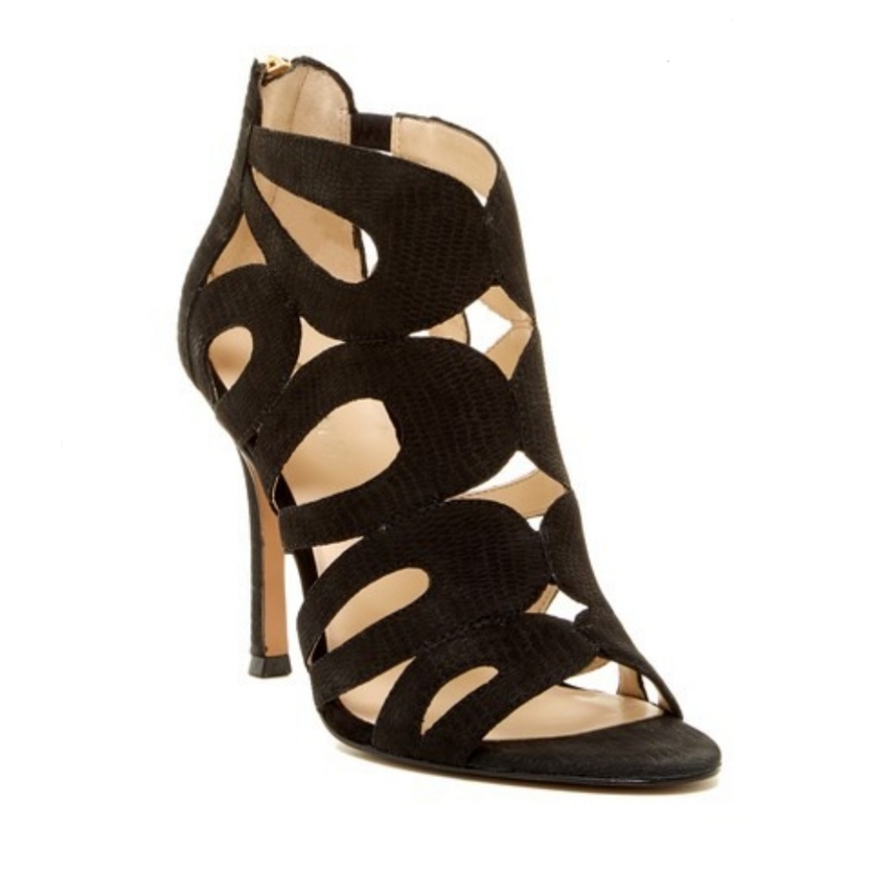 Nine West flora black textured leather heels sz8.5